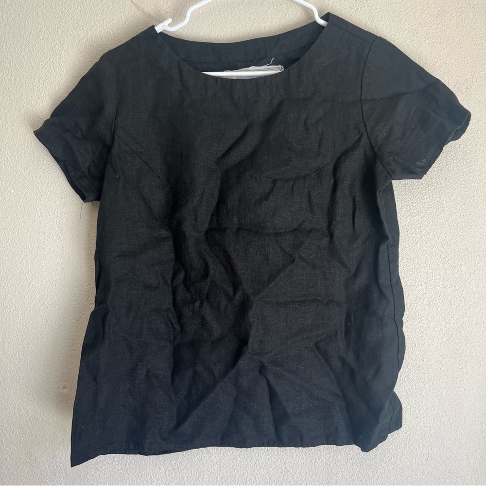 Not Perfect Linen Black Short Sleeve Top Size Medium